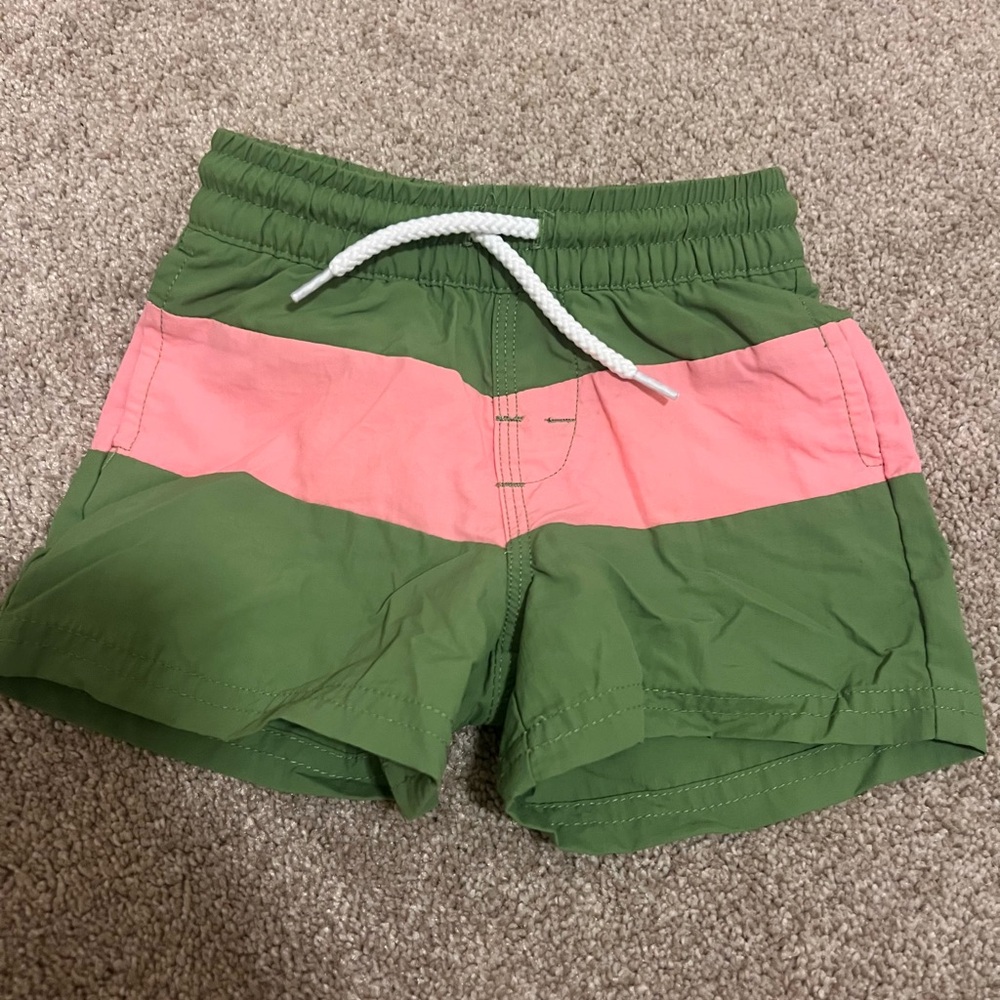 The Beaufort Bonnet Company Green and Pink Kids Swim Trunks